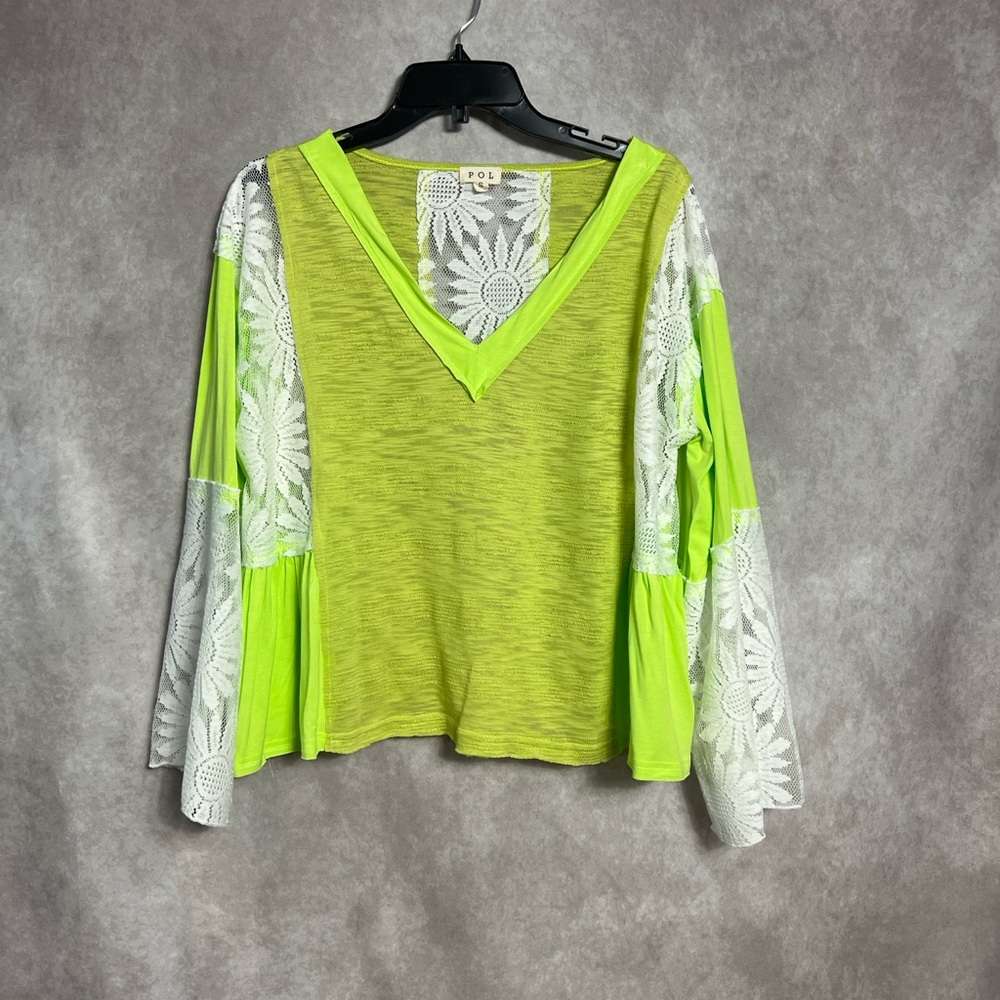 POL Lime Green Blouse with Lace Sleeves